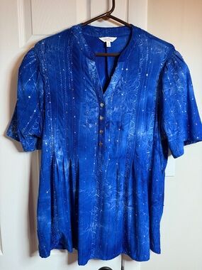 Woman’s Blue Sequin Button Up Blouse
